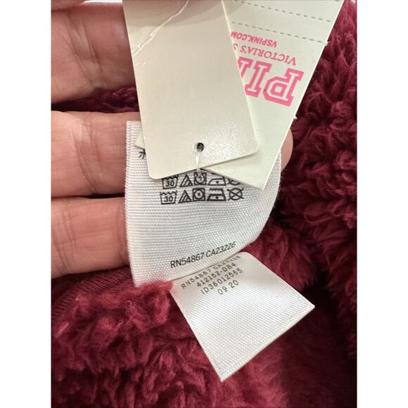 PINK Victoria's Secret Sherpa Jacket Women's L Maroon Red Full Zip New NWT Red - Picture 8 of 9